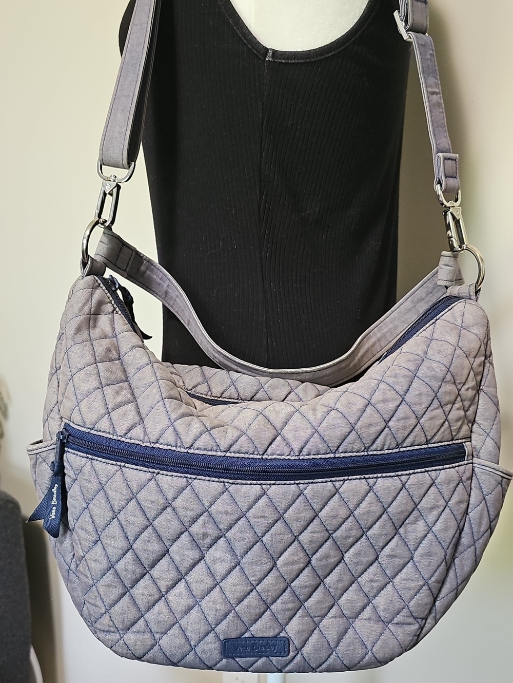 Vera Bradley Go Ahead Convertible Crossbody Bag - Quilted Gray/Blue Chambray Den